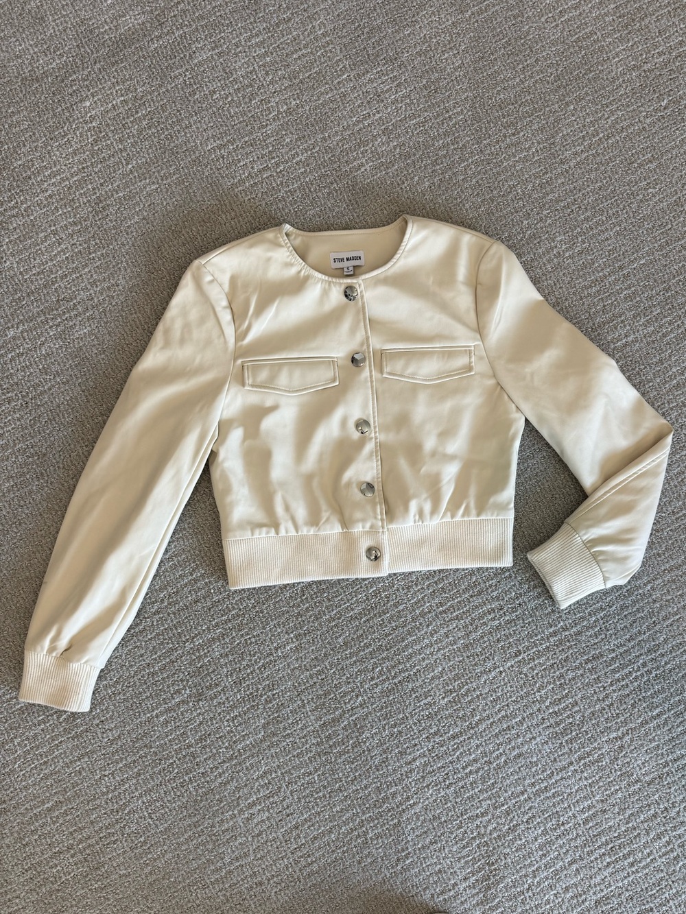 Steve Madden Cream Cropped Leather Jacket